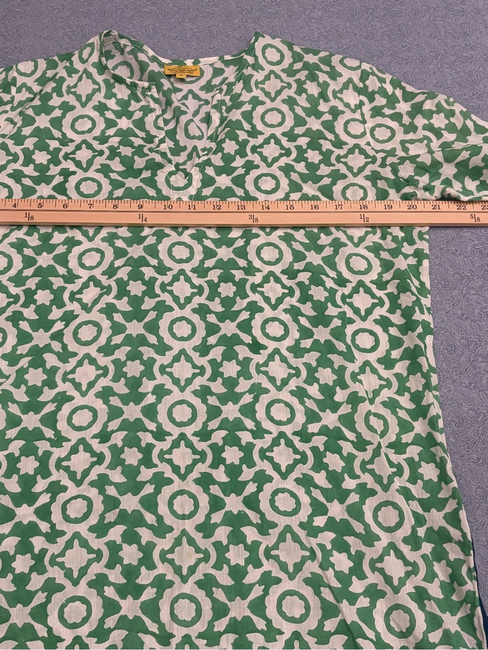 Roller Rabbit Green White and Navy Patterned Cotton Kurta Tunic M - Picture 5 of 8